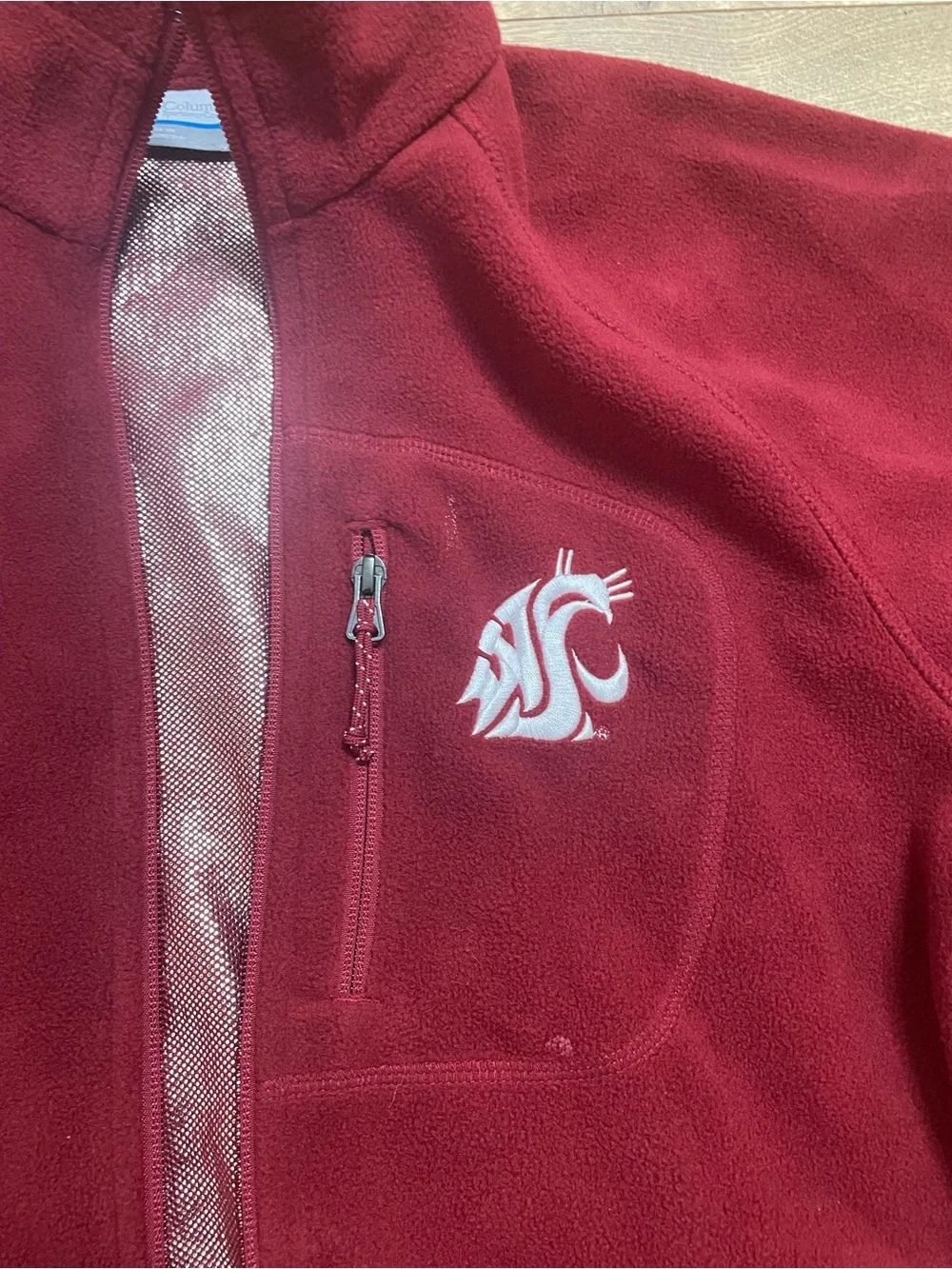Columbia Red Full-Zip Fleece Jacket with     WSU Cougars logo size Small